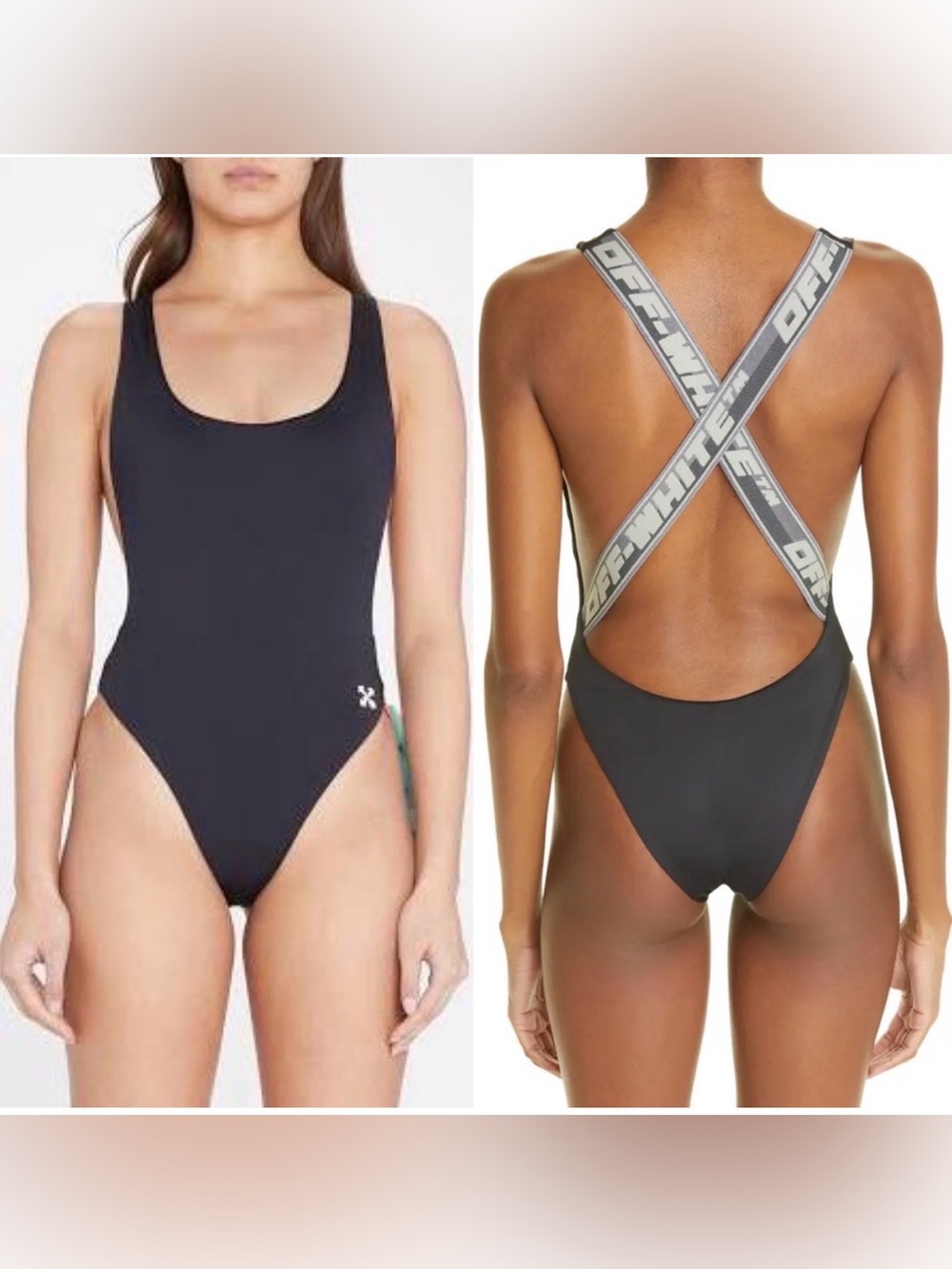 Off-White Black One Piece Swimsuit Strappy Back High Cut XS S
